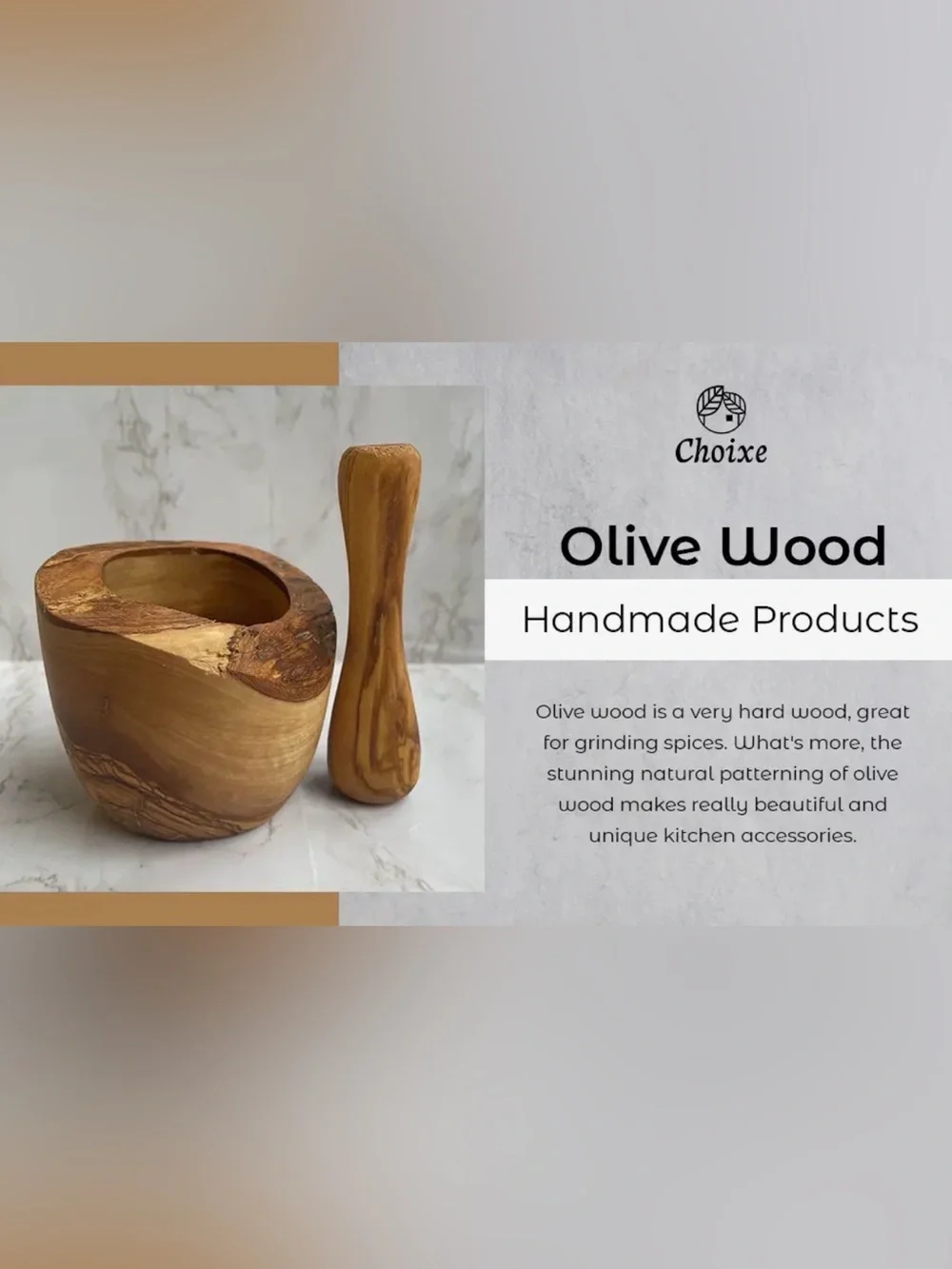 Hand-Carved Wooden Mortar and Pestle - Natural Wood